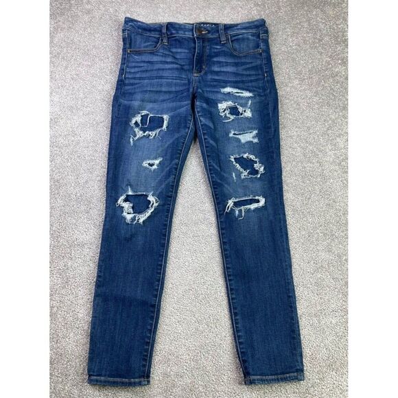 American Eagle Outfitters Denim - American Eagle Jegging Women’s 12 Blue Skinny Mid-Rise Dark Wash Distressed